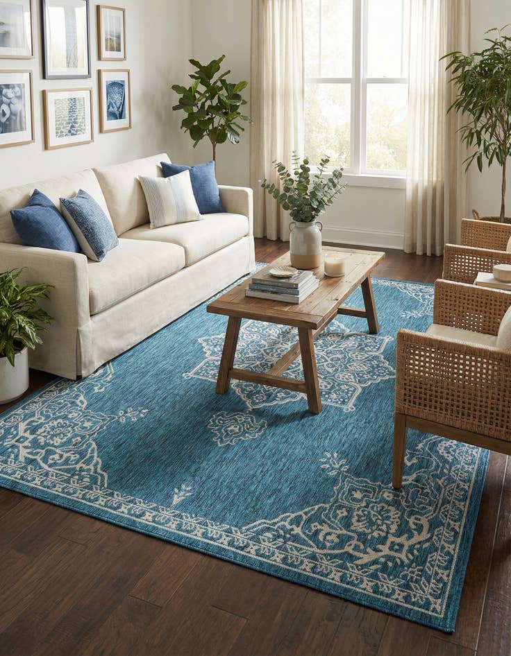 Detail image of 7' 10 x 10' Washable Traditional Indoor / Outdoor Rug