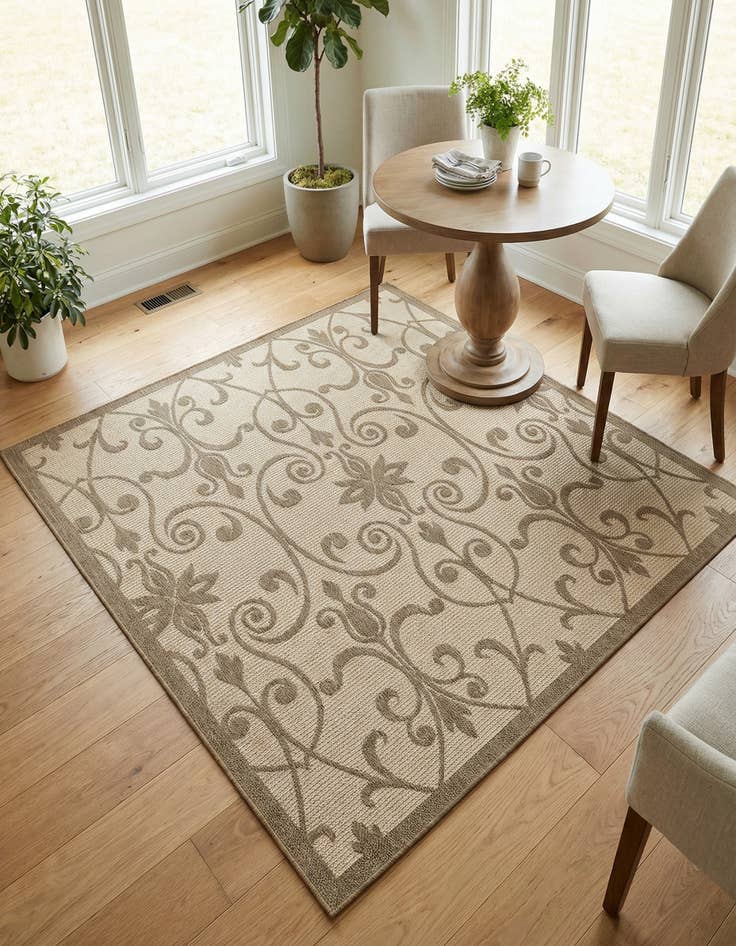 Detail image of 6' x 6' Washable Botanical Indoor / Outdoor Square Rug