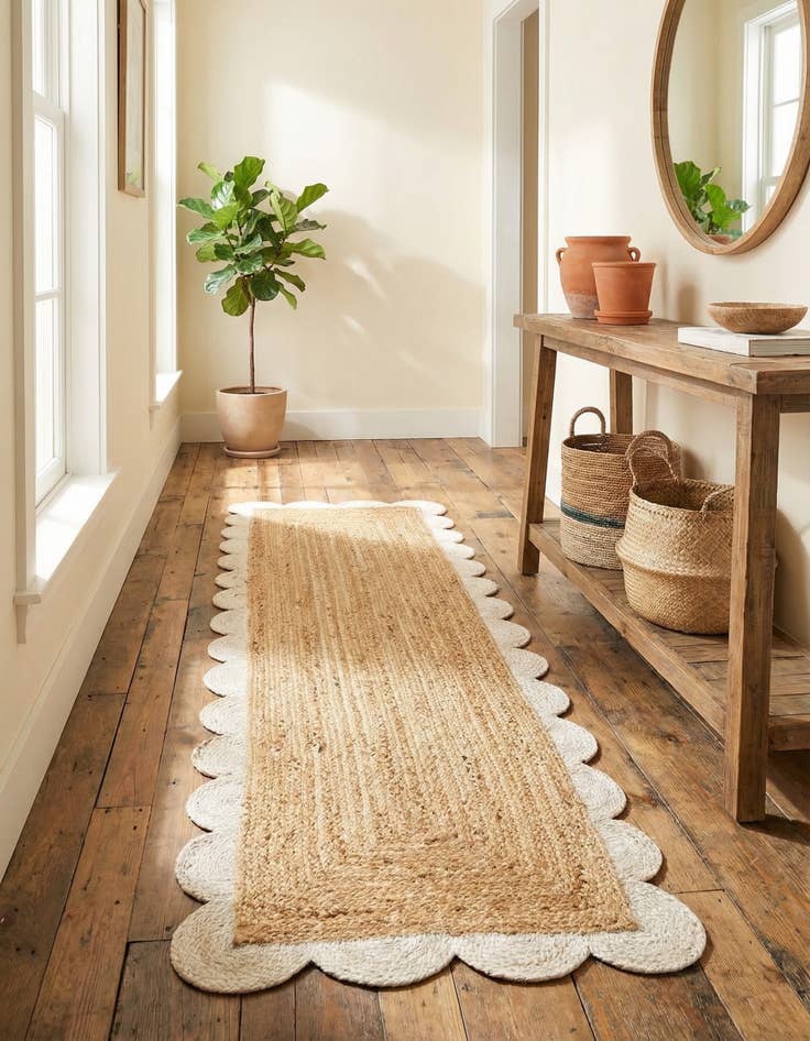 Detail image of 2' x 6' 1 Handmade Scallop Braided Jute Runner Rug