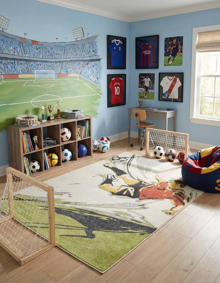 Detail image of 4' x 6' Soccer Player Whimsy Kids Rug