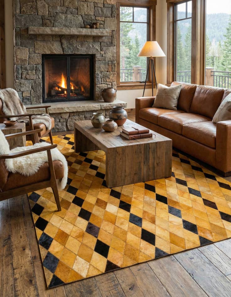 Detail image of 5' 1 x 8' 1 Cowhide Stocks Rug