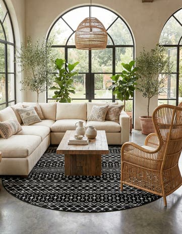 Black Kasbah Trellis Round Rug