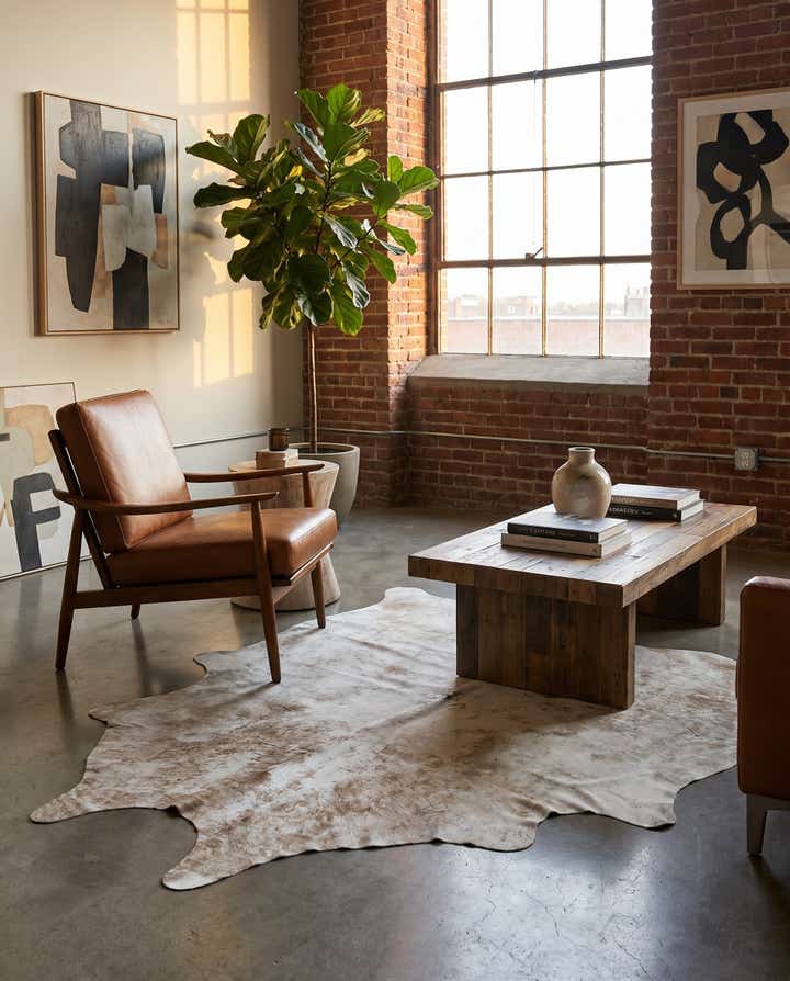 5' 9 x 6' 3 Cowhide Leather Rug