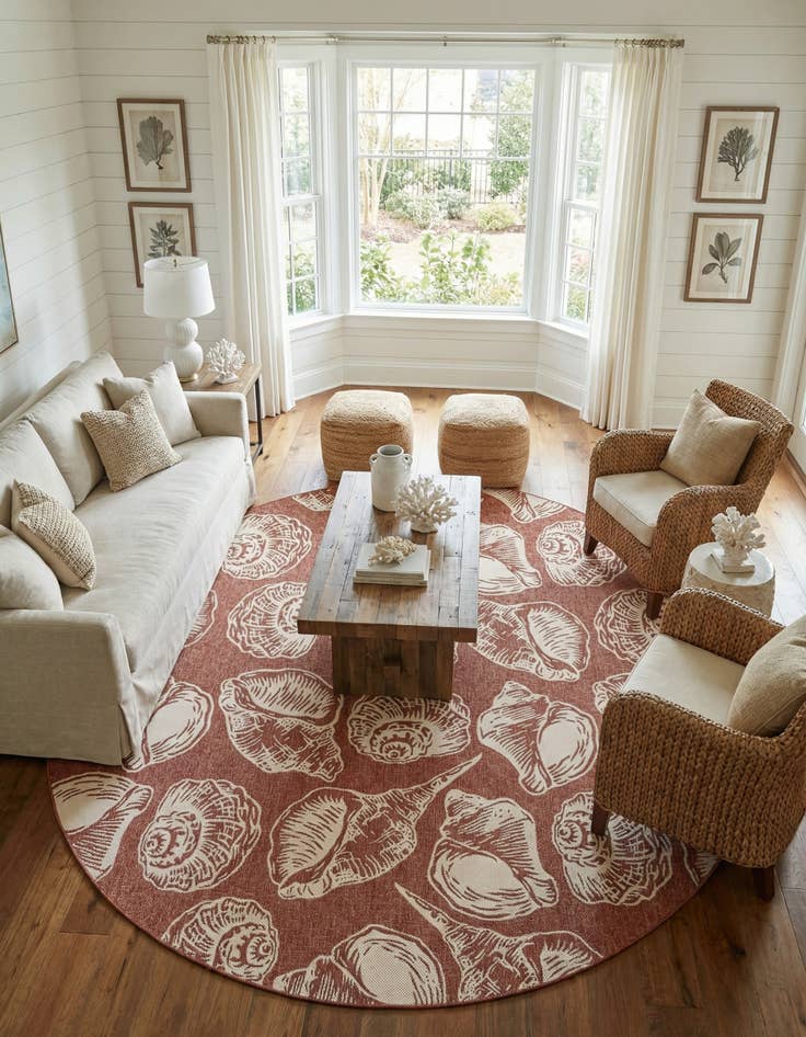 Detail image of  13' x 13'  Washable Coastal Indoor / Outdoor Round Rug