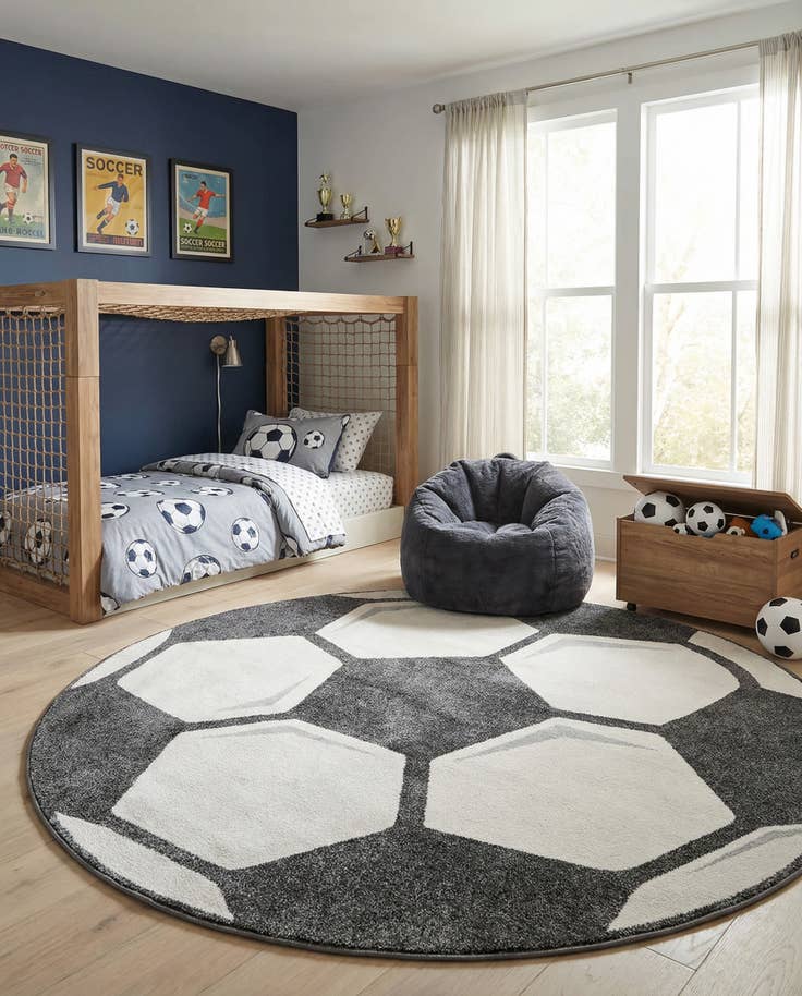 Detail image of 7' 10 x 7' 10 Soccer Ball Whimsy Kids Round Rug