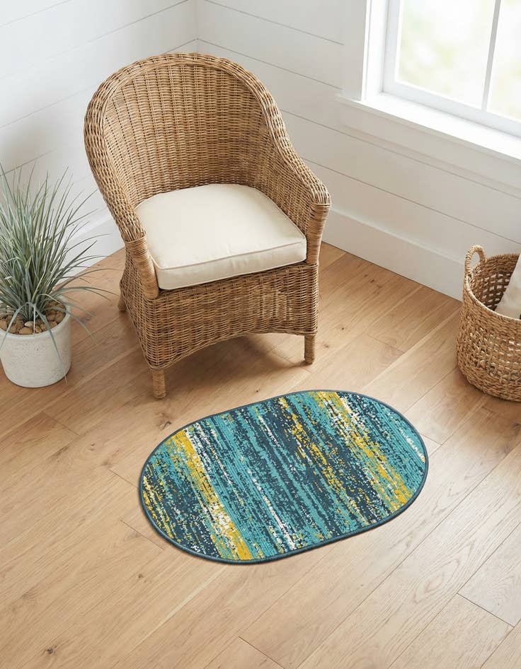 Detail image of 2' x 3' Washable Coastal Indoor / Outdoor Oval Rug