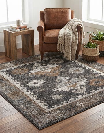 Charcoal Gray Eco Southwestern Square Rug