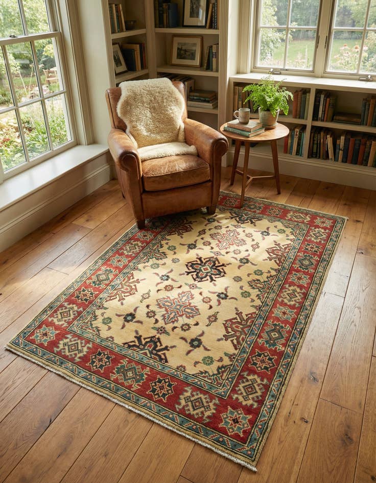 Detail image of 3' 4 x 4' 10 Hand Knotted Kazak Rug