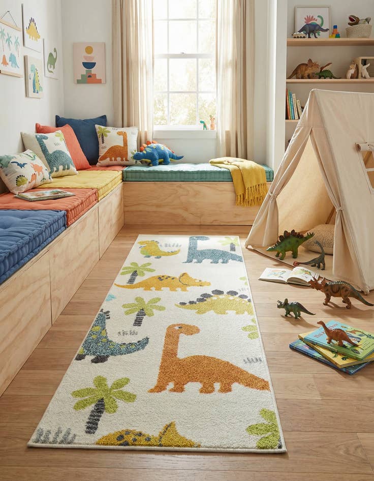 Detail image of 2' 2 x 5' 1 Dinosaur Whimsy Kids Runner Rug