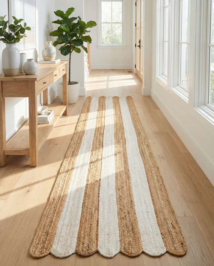 2' 7 x 10' Handmade Scallop Braided Jute Runner Rug