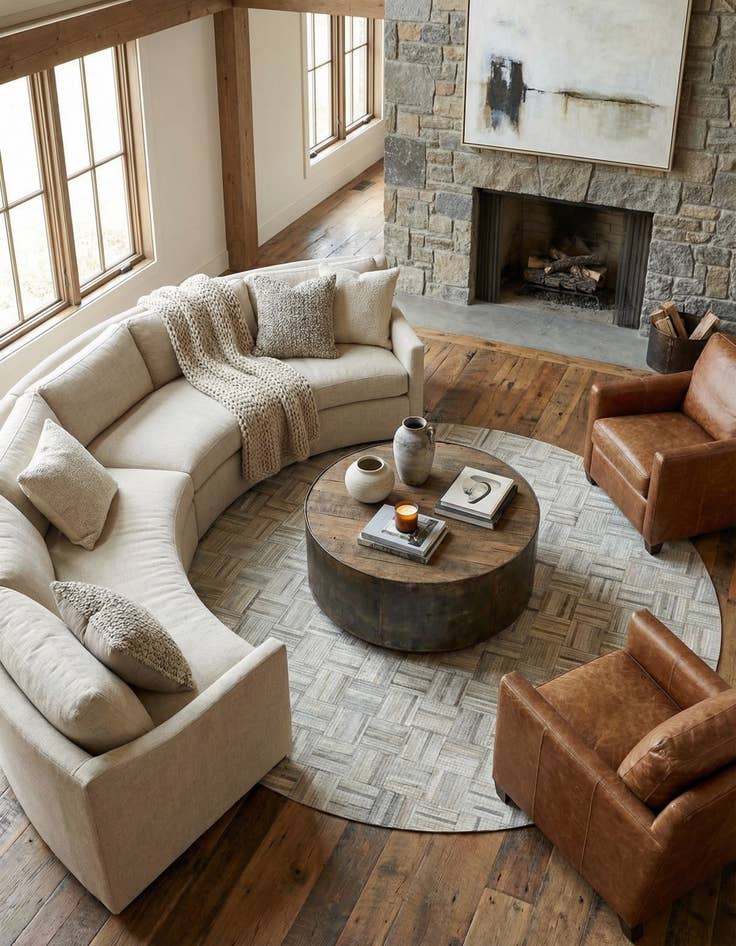 Detail image of 7' 10 x 7' 10 Cowhide Leather Round Rug