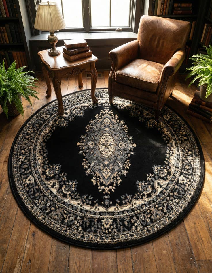 Detail image of 4' x 4' Mashad Design Round Rug