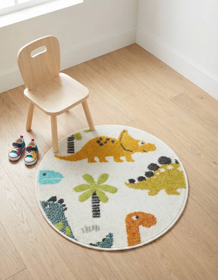 Detail image of 2' 2 x 2' 2 Dinosaur Whimsy Kids Round Rug
