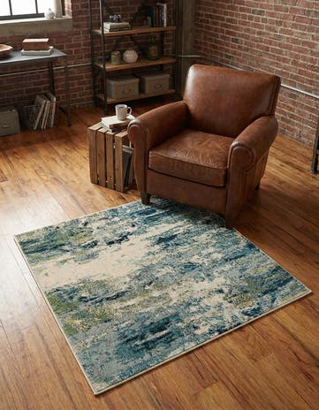 Light Blue Washable Theia Square Rug