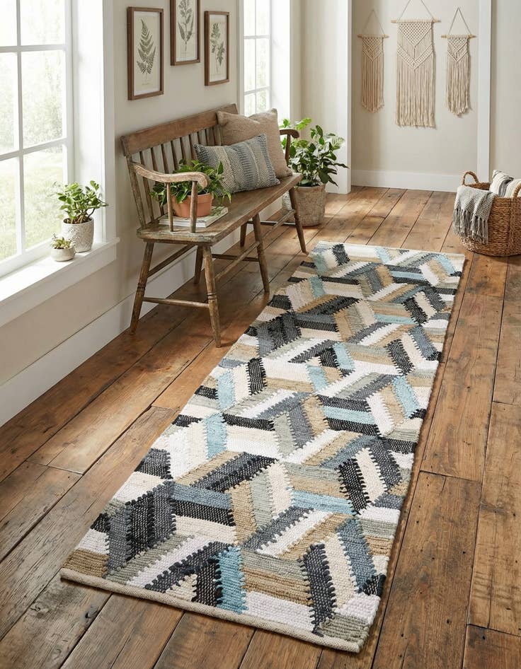 Detail image of 2' x 6' 1 Hand Braided Chindi Cotton Runner Rug