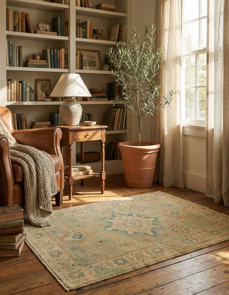 Detail image of 3' 5 x 4' 4 Hand Knotted Oushak Wool Rug