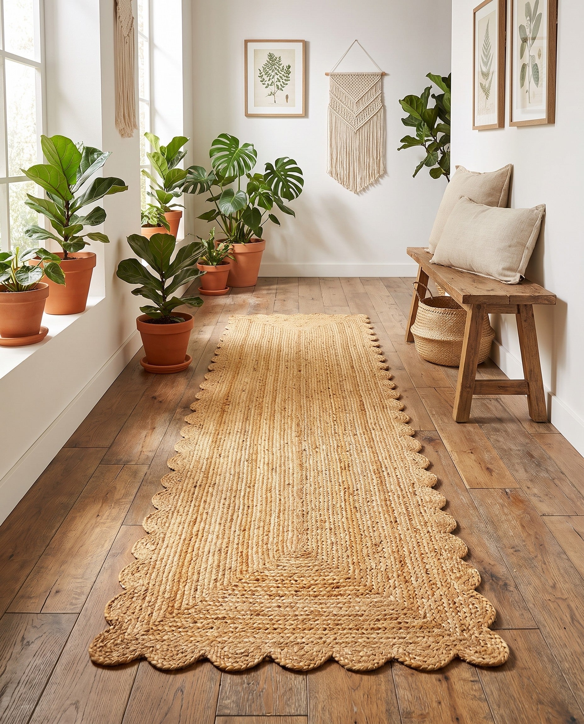 2' 7 x 12' Hand Woven Scallop Braided Jute Runner Rug