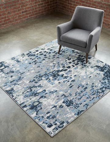 Gray Navy Green Kamala Washable Square Rug