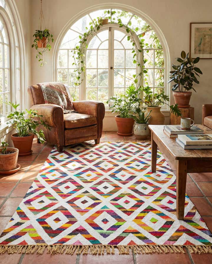 5' 1 x 8' Hand Woven Chindi Trellis Rug