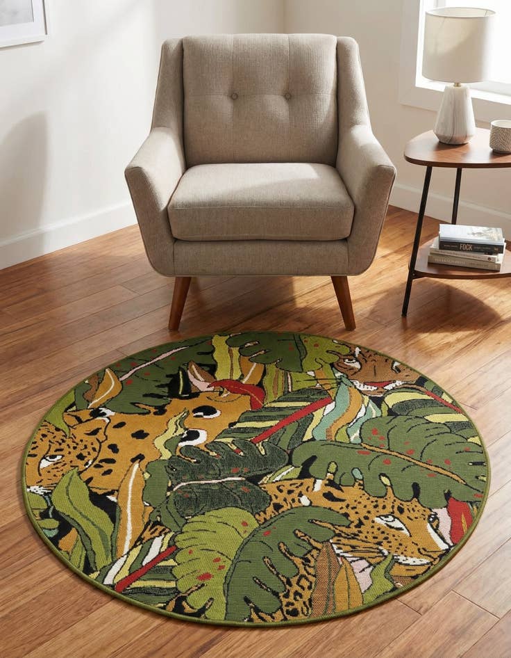 Detail image of 3' x 3' Easy-Clean Botanical Indoor / Outdoor Round Rug