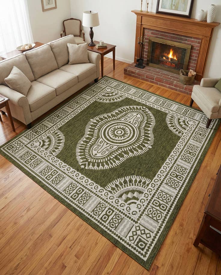Detail image of 10' x 10' Easy-Clean Traditional Indoor / Outdoor Square Rug