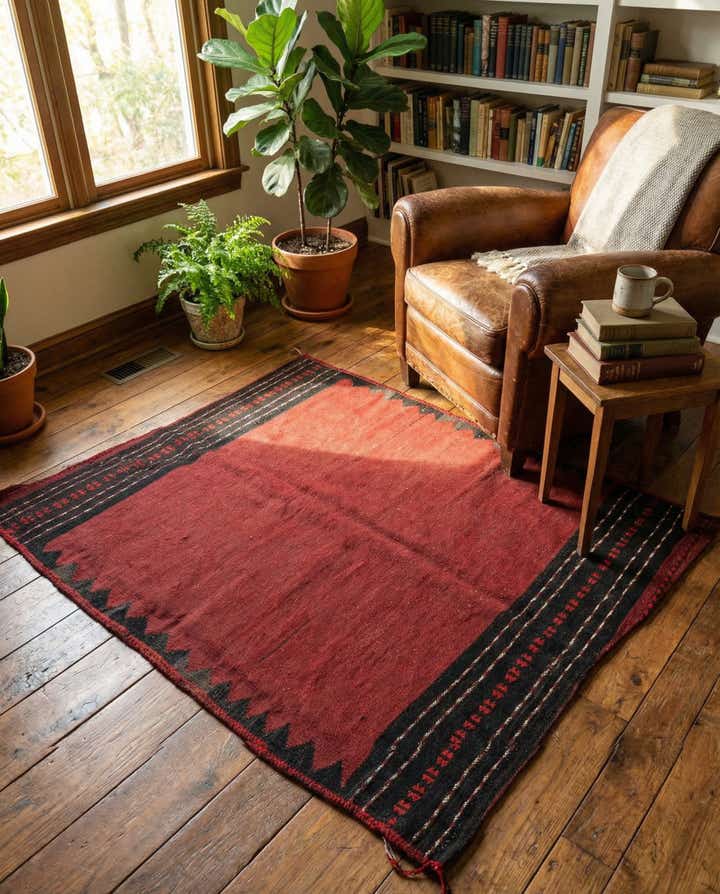 4' 3 x 4' 5 Hand Woven Kilim Fars Wool Square Rug