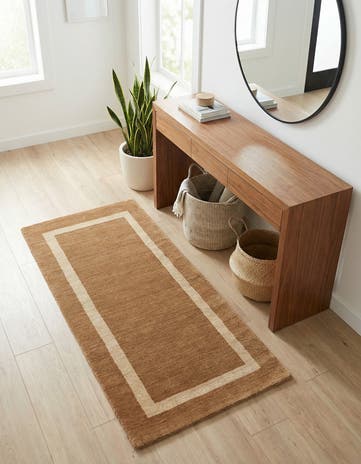 Latte Brown Jill Zarin Border Wool Runner Rug