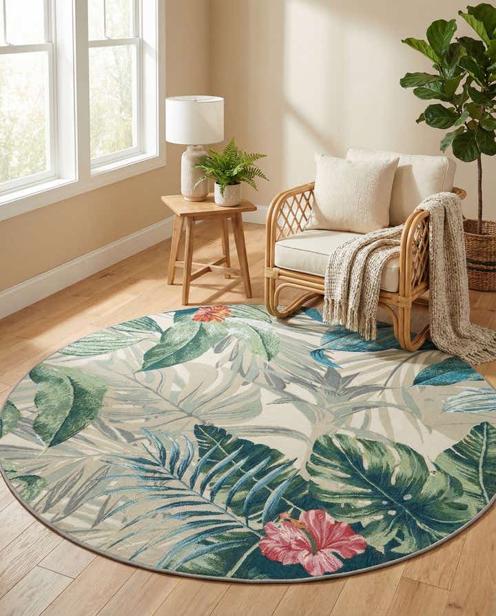 6' x 6' Easy-Clean Botanical Indoor / Outdoor Round Rug