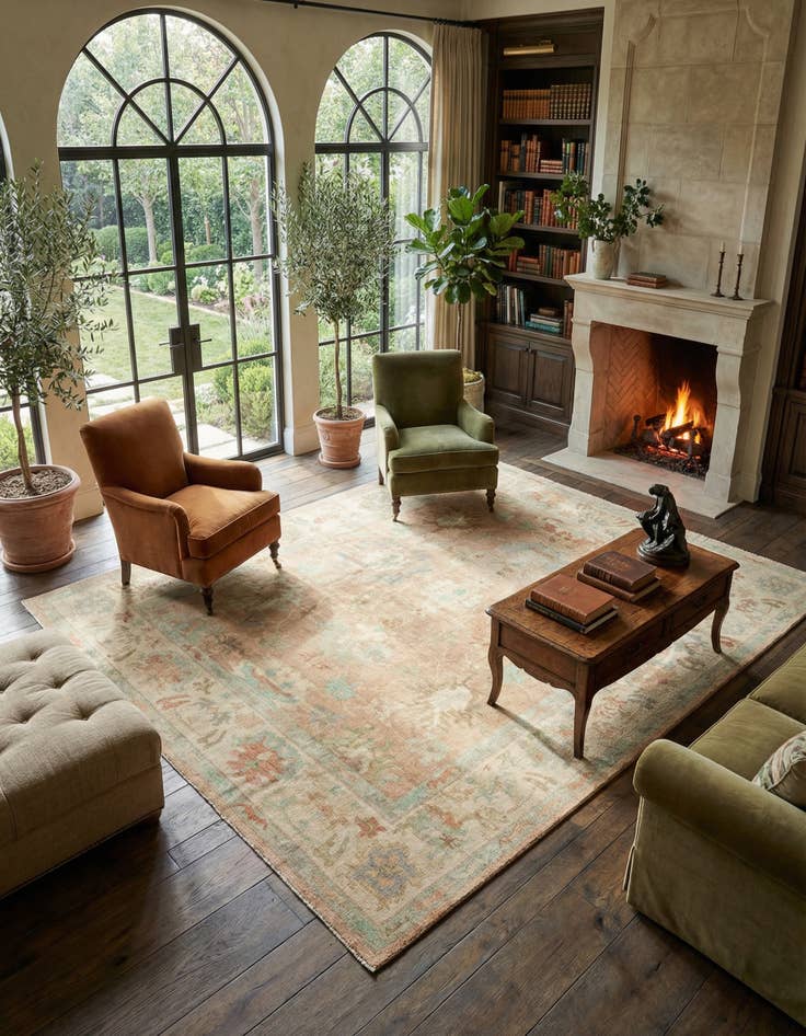 Detail image of 10' 4 x 13' 11 Hand Knotted Oushak Wool Rug