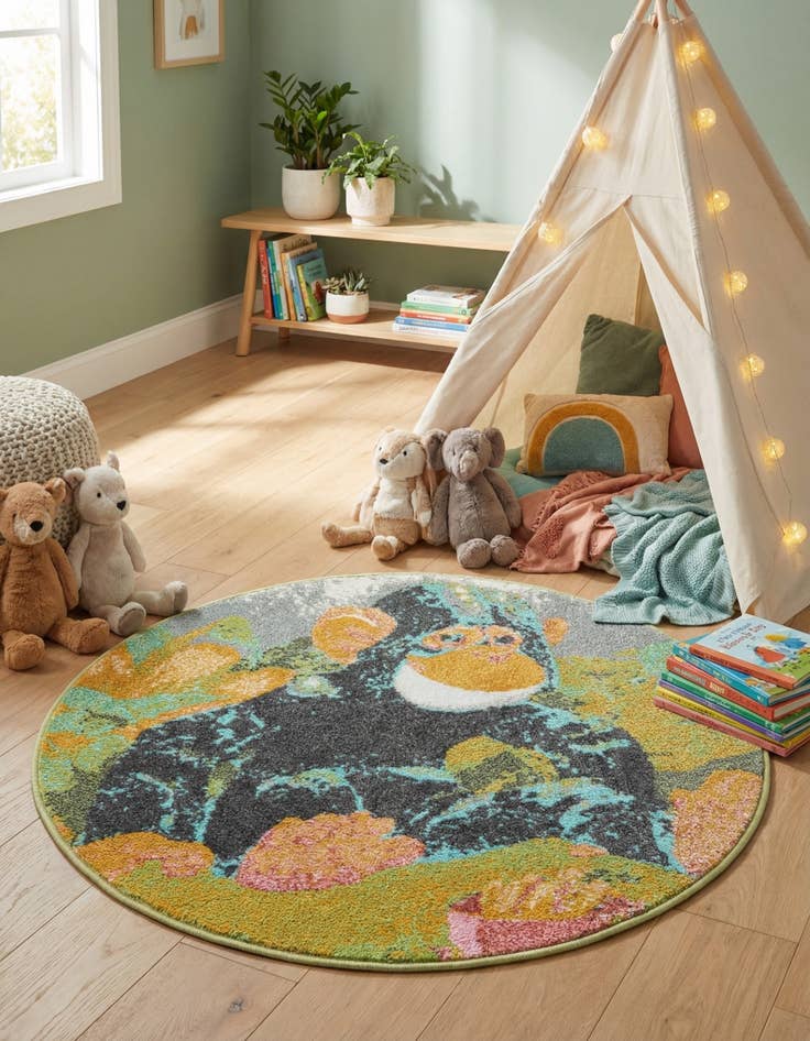Detail image of 3' 3 x 3' 3 Gorilla Whimsy Kids Round Rug