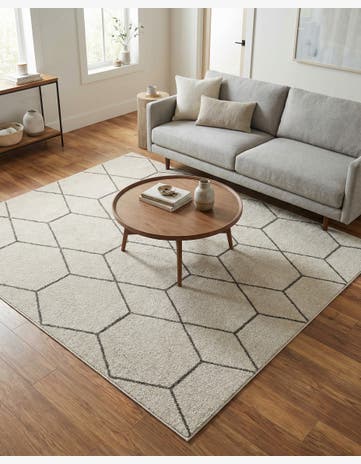 Ivory Lattice Frieze Square Rug