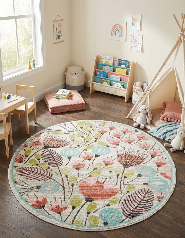 Detail image of 6' 1 x 6' 1 Flowers Whimsy Kids Round Rug