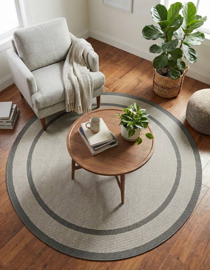 Detail image of 6' x 6' Easy-Clean Border Indoor / Outdoor Round Rug