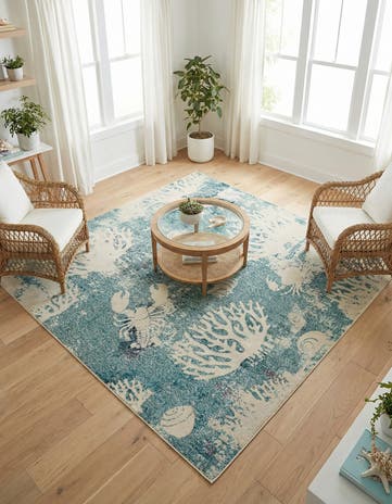 Light Blue Washable Amalfi Square Rug