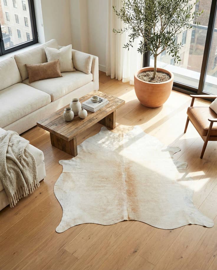 Detail image of 5' 11 x 6' 5 Cowhide Leather Square Rug