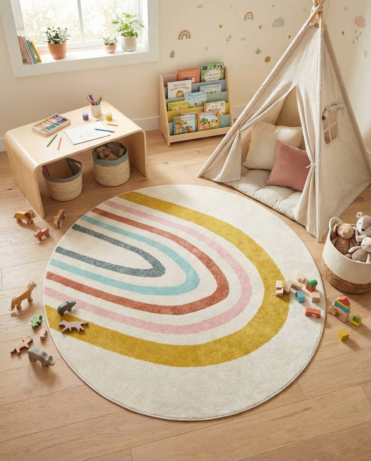 Detail image of 6' 1 x 6' 1 Rainbow Whimsy Kids Round Rug