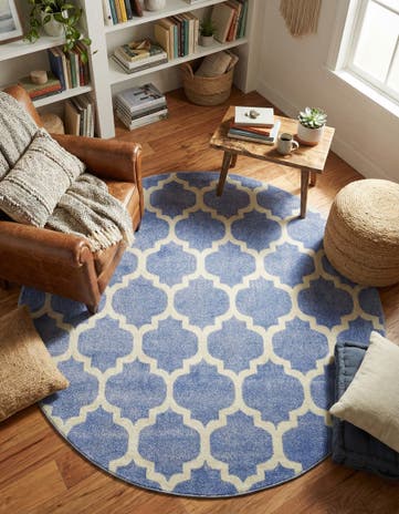 Light Blue Lattice Round Rug