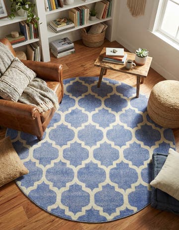 Light Blue Lattice Round Rug