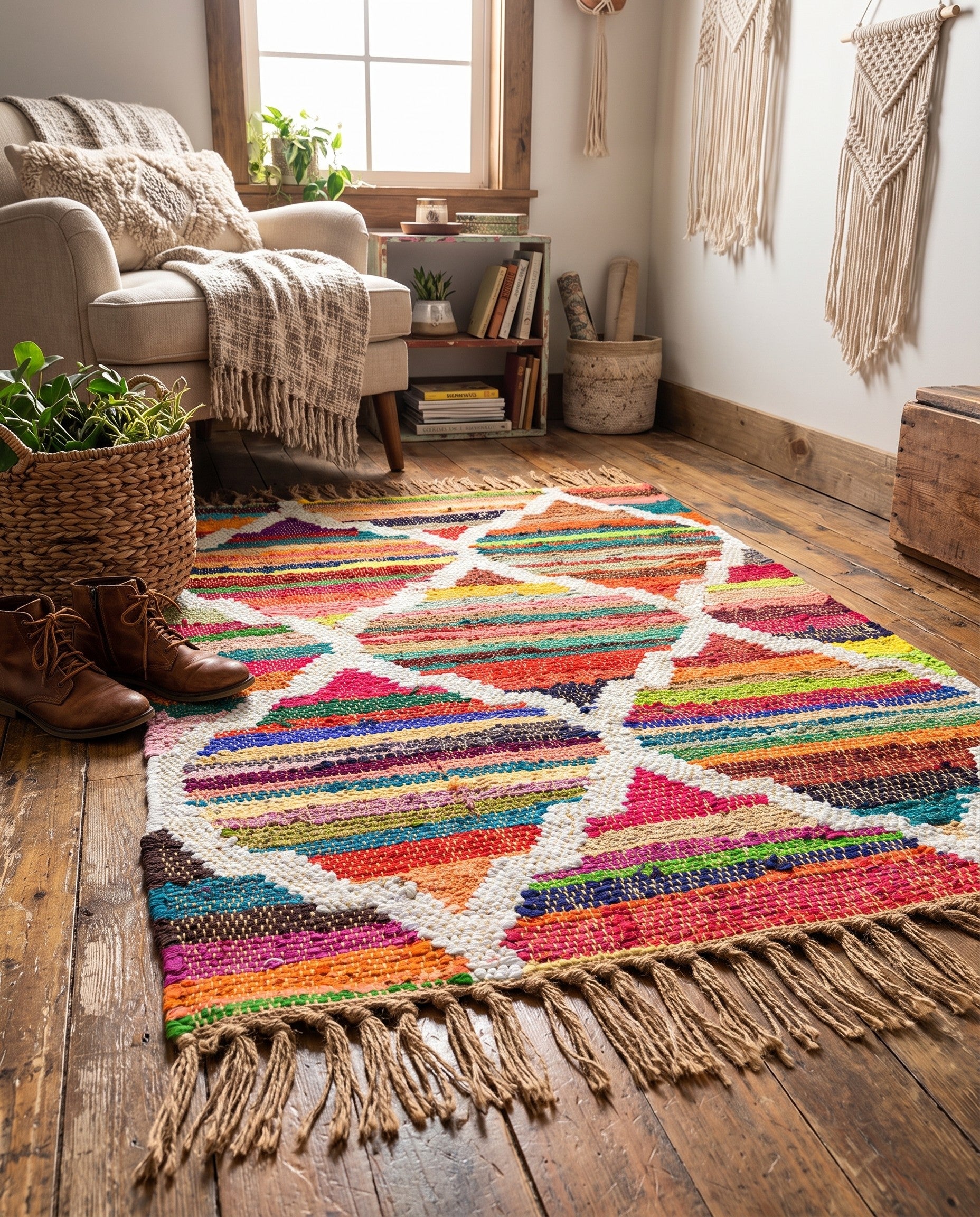 2' x 3' 1 Hand Woven Chindi Trellis Rug