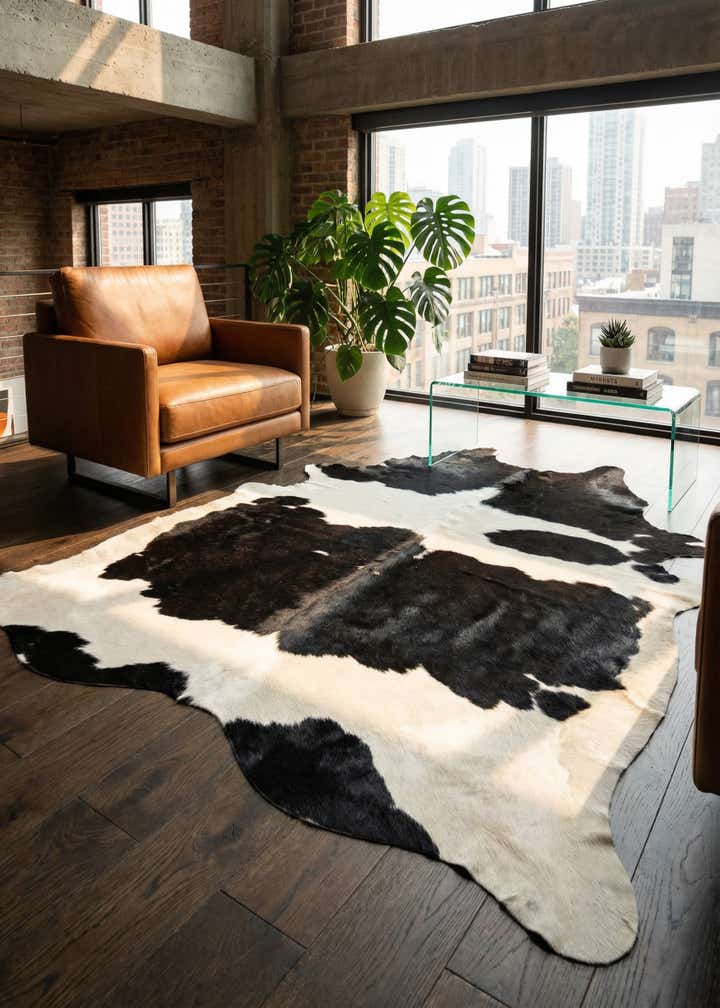 4' 8 x 6' 3 Cowhide Leather Rug