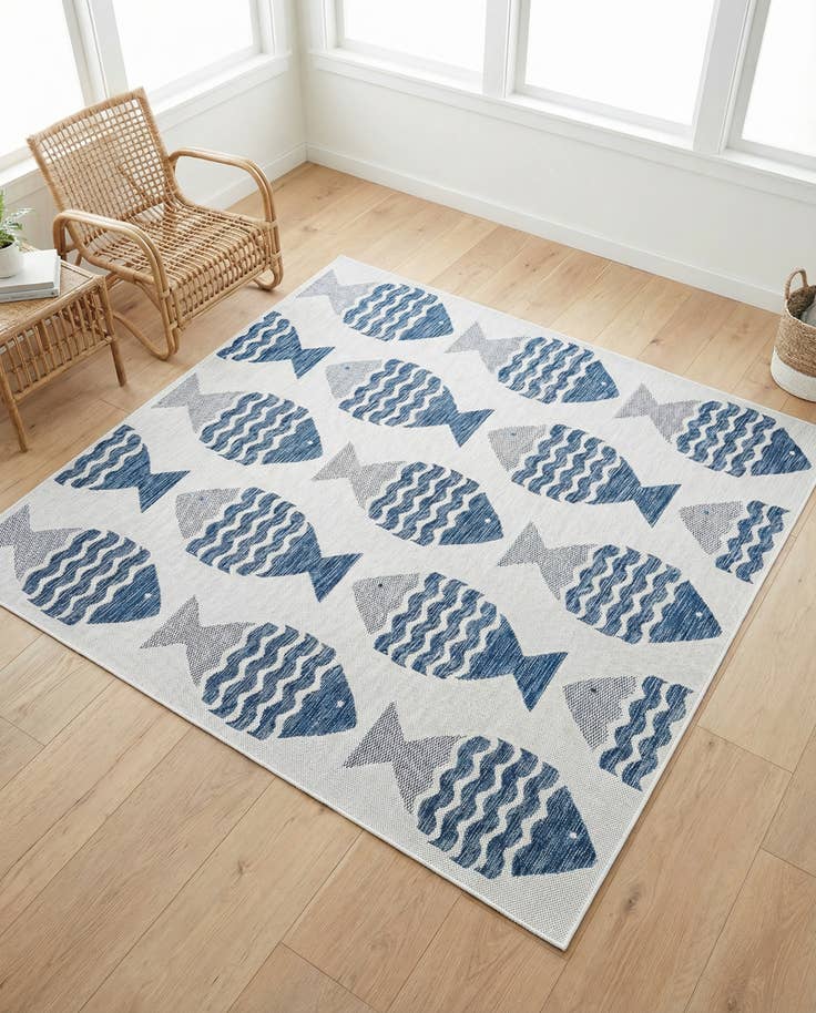 Detail image of 6' x 6' Easy-Clean Coastal Indoor / Outdoor Square Rug