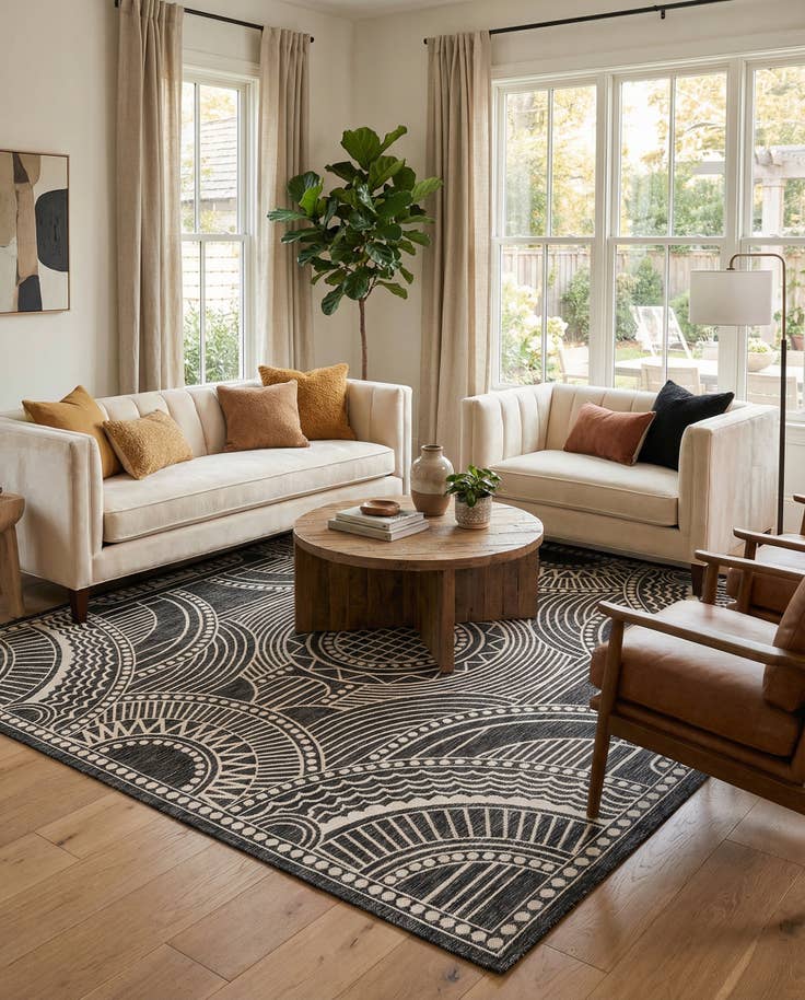 Detail image of 10' x 10' Easy-Clean Traditional Indoor / Outdoor Square Rug