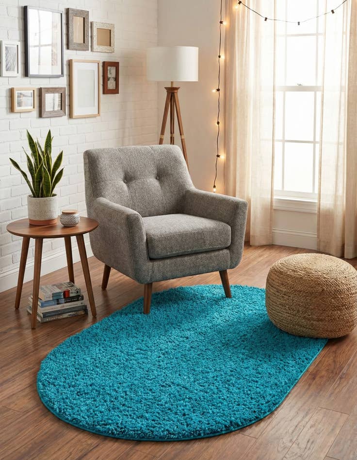 Detail image of  3' x 5' 3 Solid Shag Oval Rug