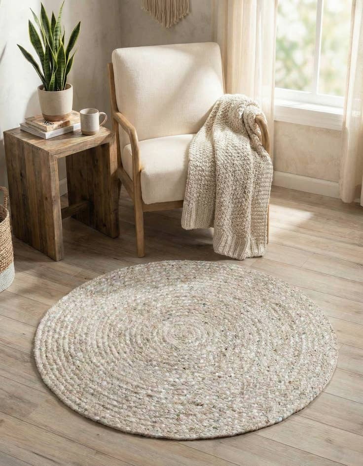 Detail image of 3' 3 x 3' 3  Hand Braided Chindi Round Rug