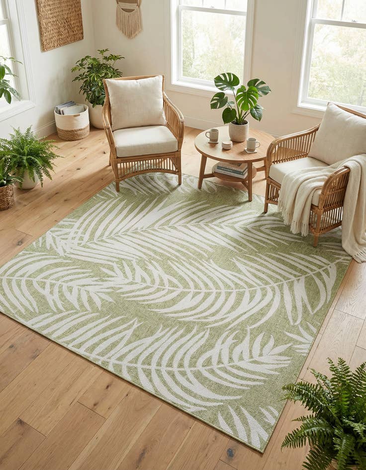 Detail image of 7' 10 x 7' 10  Washable Botanical Indoor / Outdoor Square Rug