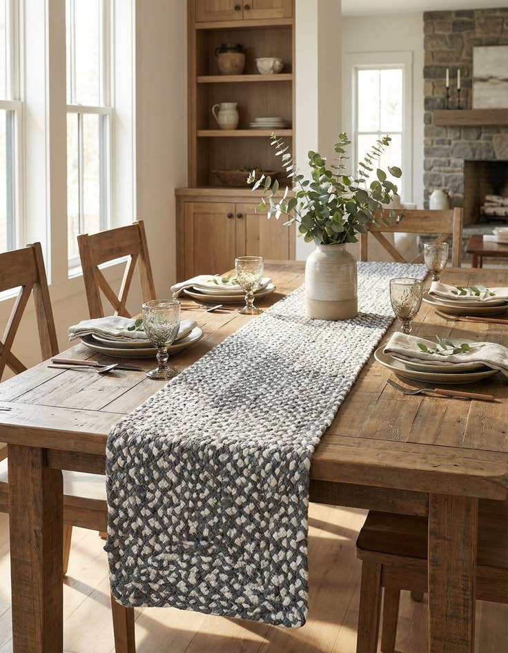 Detail image of 1' 2 x 10' Handmade Braided Chindi Table Runner Rug