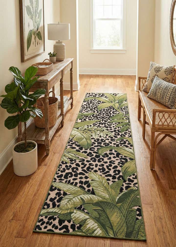 2' x 8' Easy-Clean Botanical Indoor / Outdoor Runner Rug