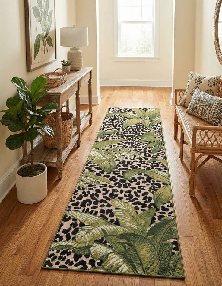 Detail image of 2' x 8' Easy-Clean Botanical Indoor / Outdoor Runner Rug