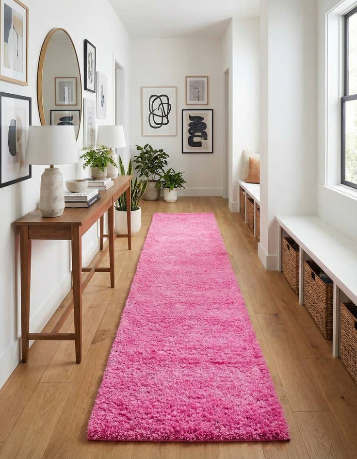 Detail image of 2' 7 x 16' 5 Solid Shag Runner Rug