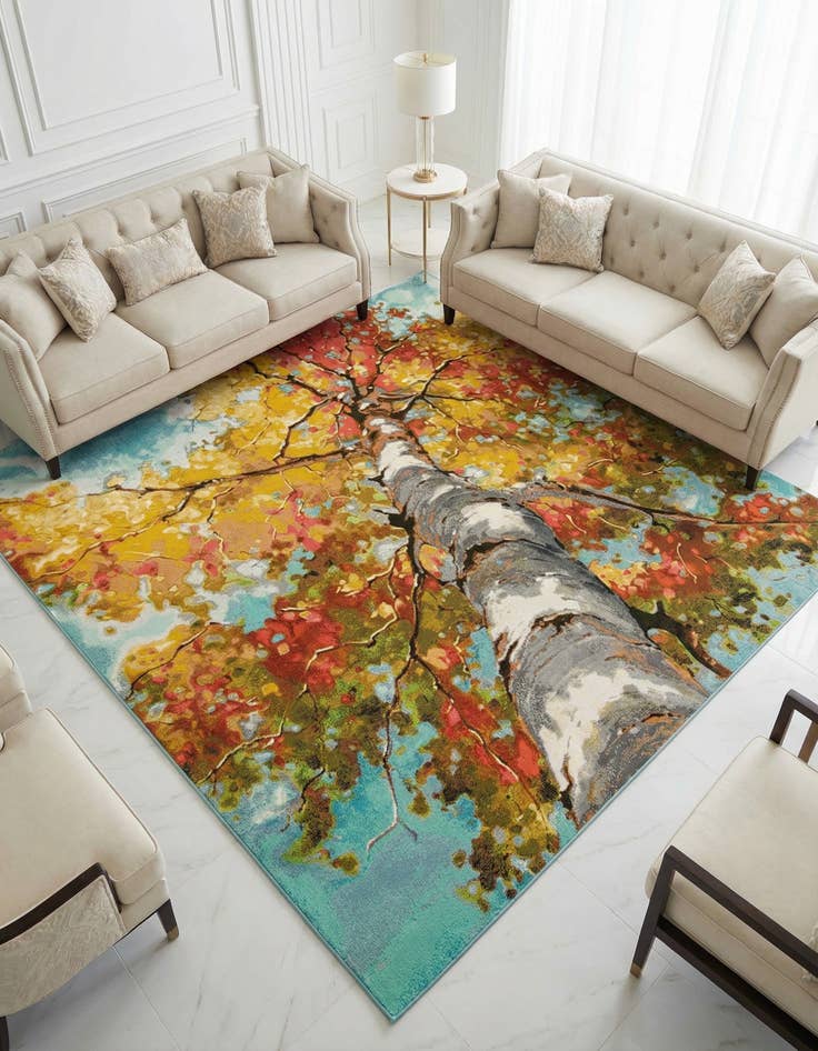 Detail image of 10' x 10' Washable Botanical Indoor / Outdoor Square Rug